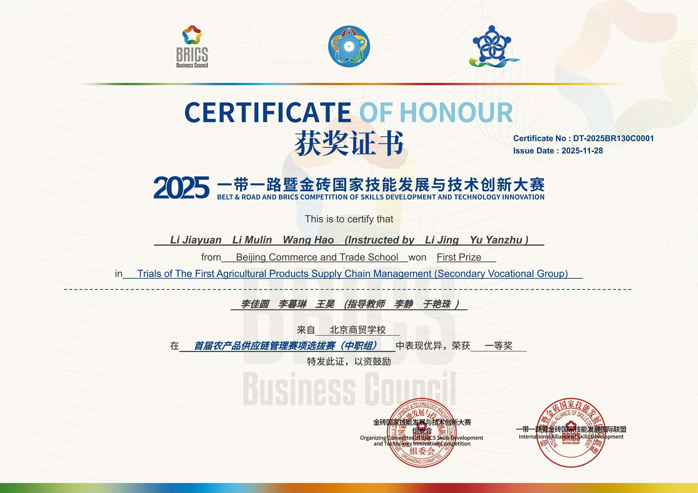 金砖选拔赛一等奖